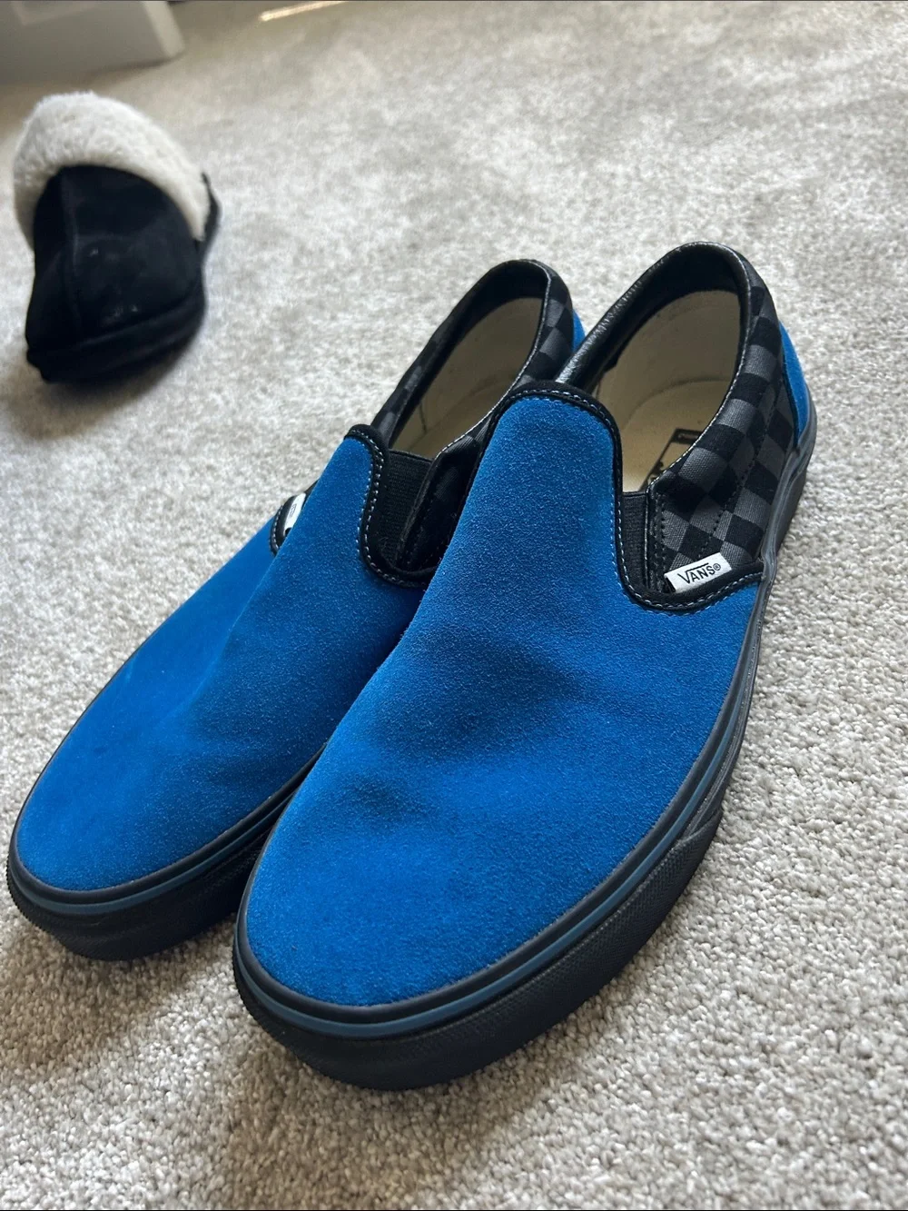 Vans Blue Suede Slip-On with Black Checkerboard Panels (Men’s)